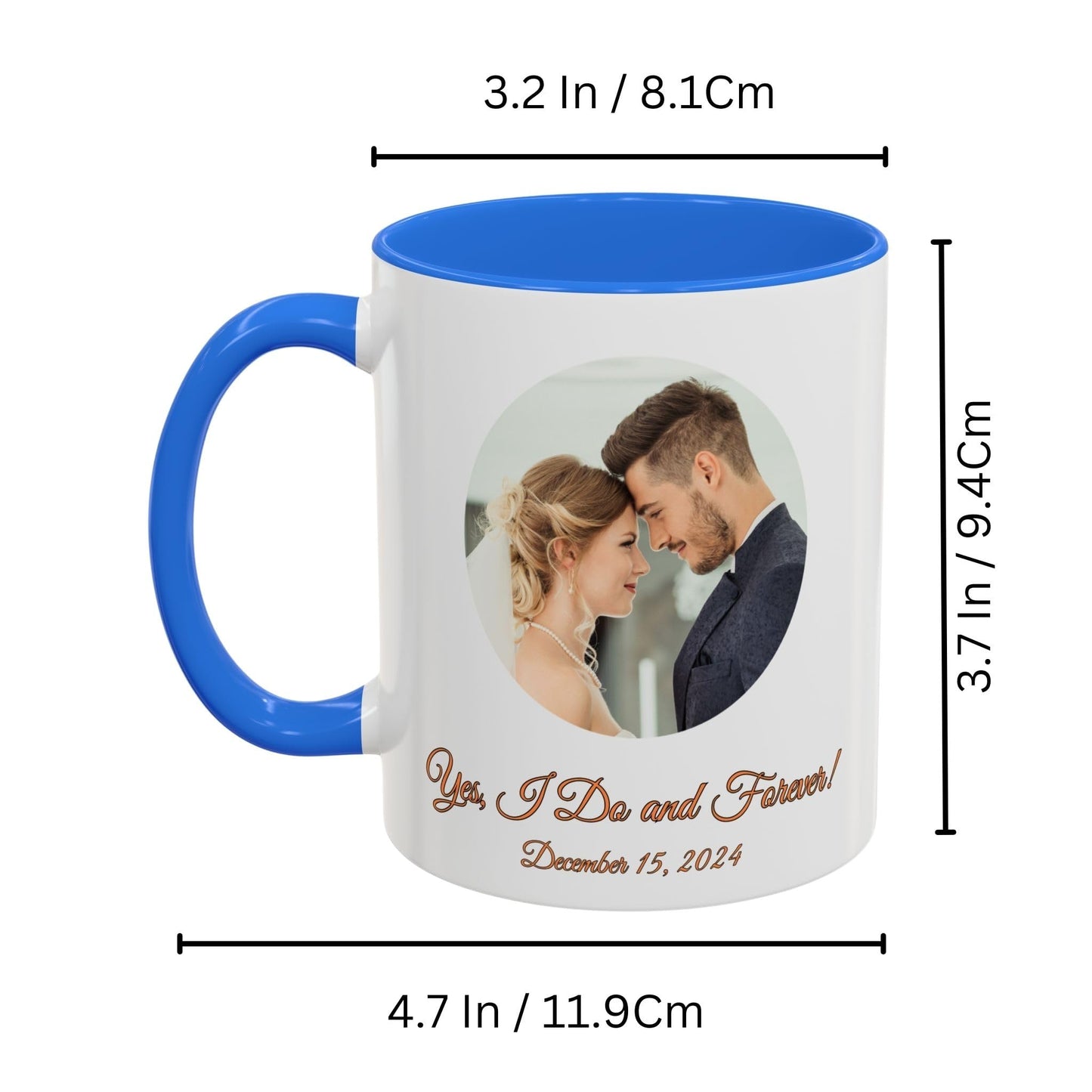 Mug personnalisé blanc/bleu Cambridge 325 ml, cadeau personnalisé avec photo, texte ou logo, motif circulaire