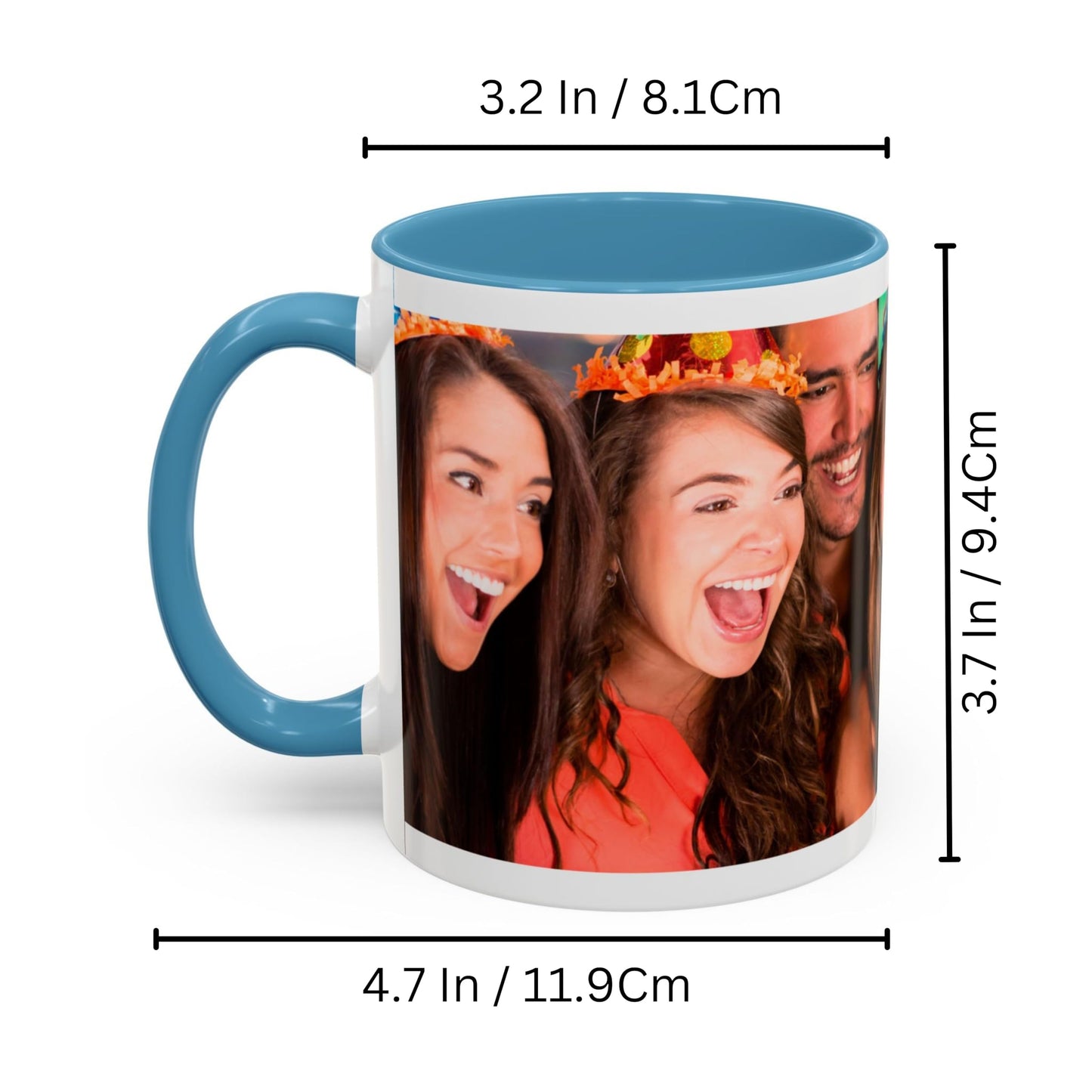Mug personnalisé, Mug à café en céramique de 325 ml, blanc/bleu clair, avec motif enveloppant, cadeau personnalisé avec photo, texte ou logo