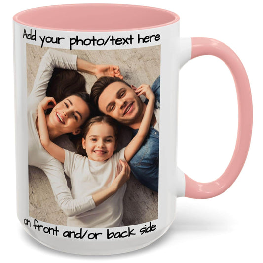 Custom Mug White/Pink 15oz, Personalized Gift with Photo, Text or Logo, Square Design