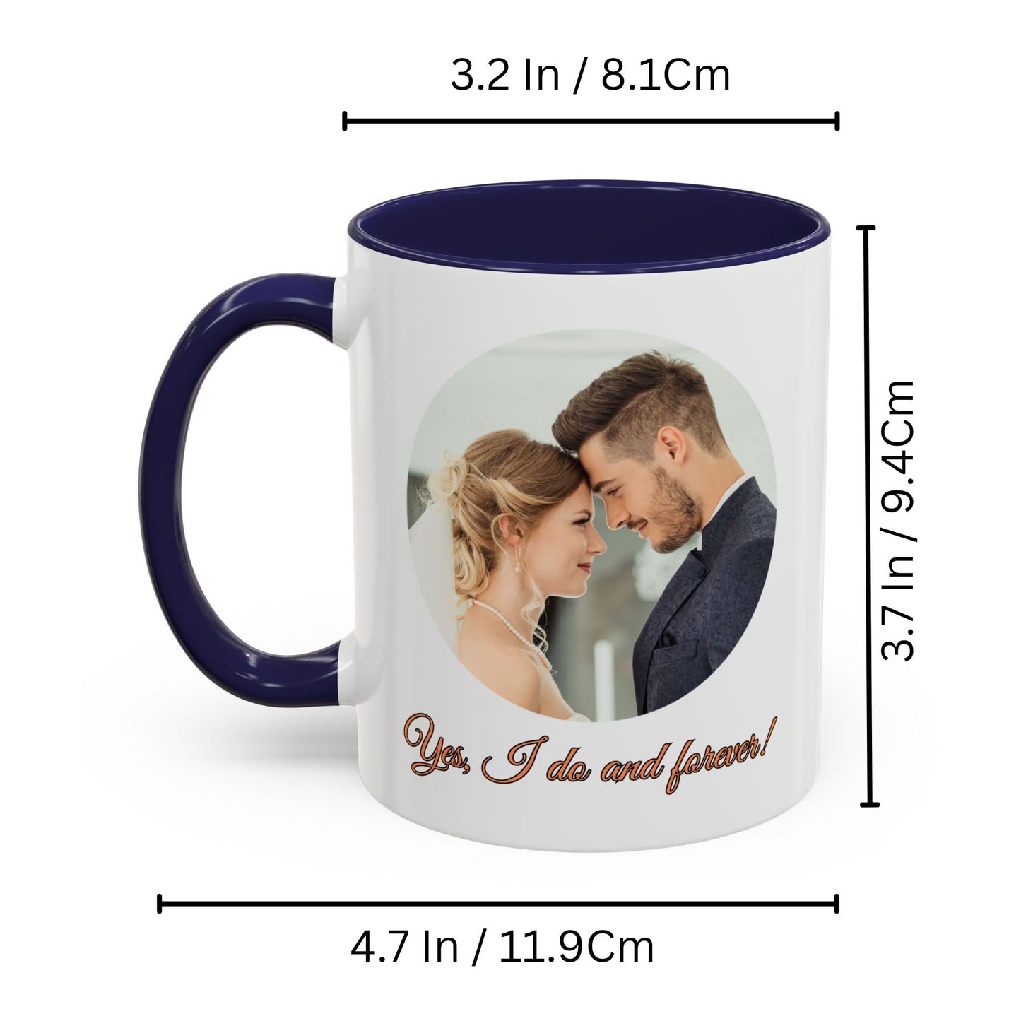 Personalisierte Tasse, 325ml Weiß/Navy Kreisdesign Keramik-Kaffeetasse, Personalisiertes Geschenk mit Foto, Text oder Logo