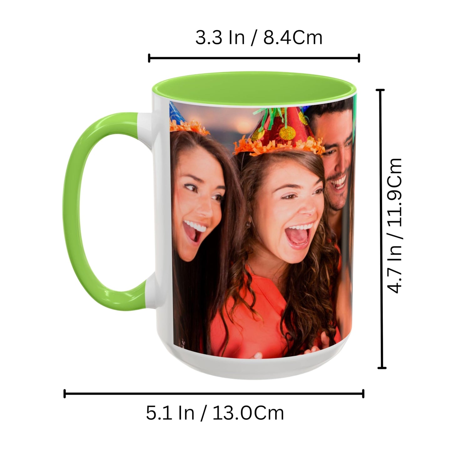 Custom Mug White/Light Green 15oz, Personalized Gift with Photo, Text or Logo, Wrap Around Design
