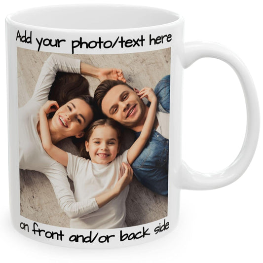 Custom Mug, 11oz All White Square Design Ceramic Coffee Mug, Personalized Gift with Photo, Text or Logo