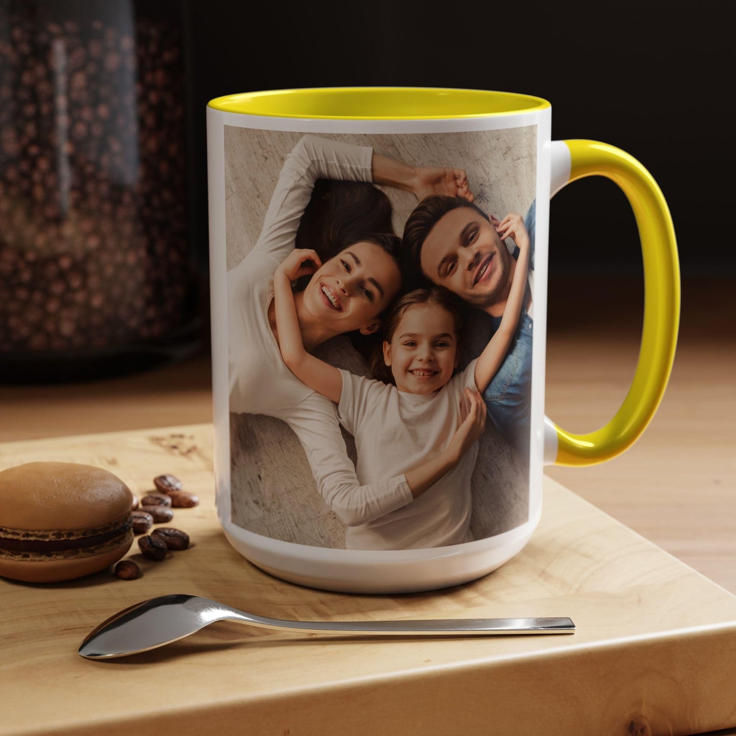 Custom Mug White/Yellow 15oz, Personalized Gift with Photo, Text or Logo, Square Design