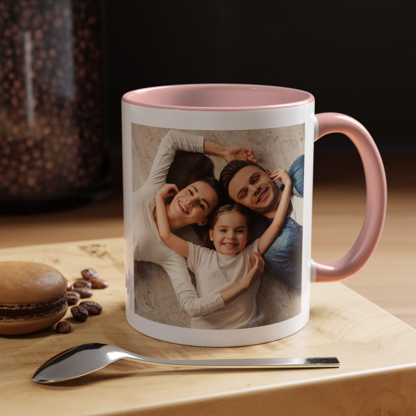 Custom Mug White/Pink 11oz, Personalized Gift with Photo, Text or Logo, Square Design