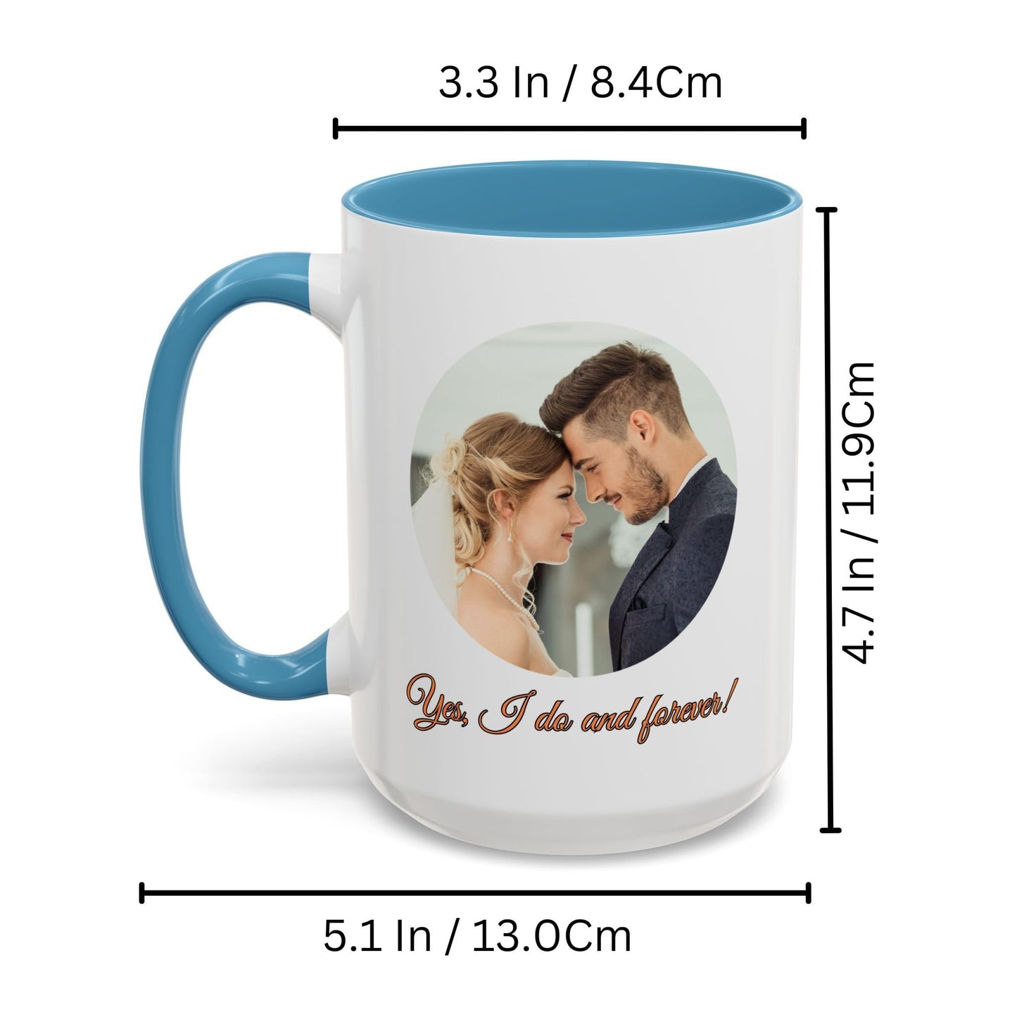 Custom Mug White/Light Blue 15oz, Personalized Gift with Photo, Text or Logo, Cirle Design