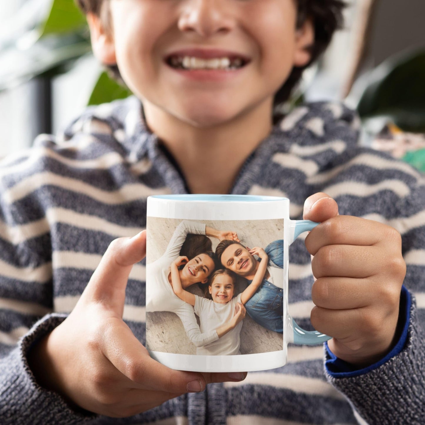 Custom Mug White/Light Blue 11oz, Personalized Gift with Photo, Text or Logo, Square Design