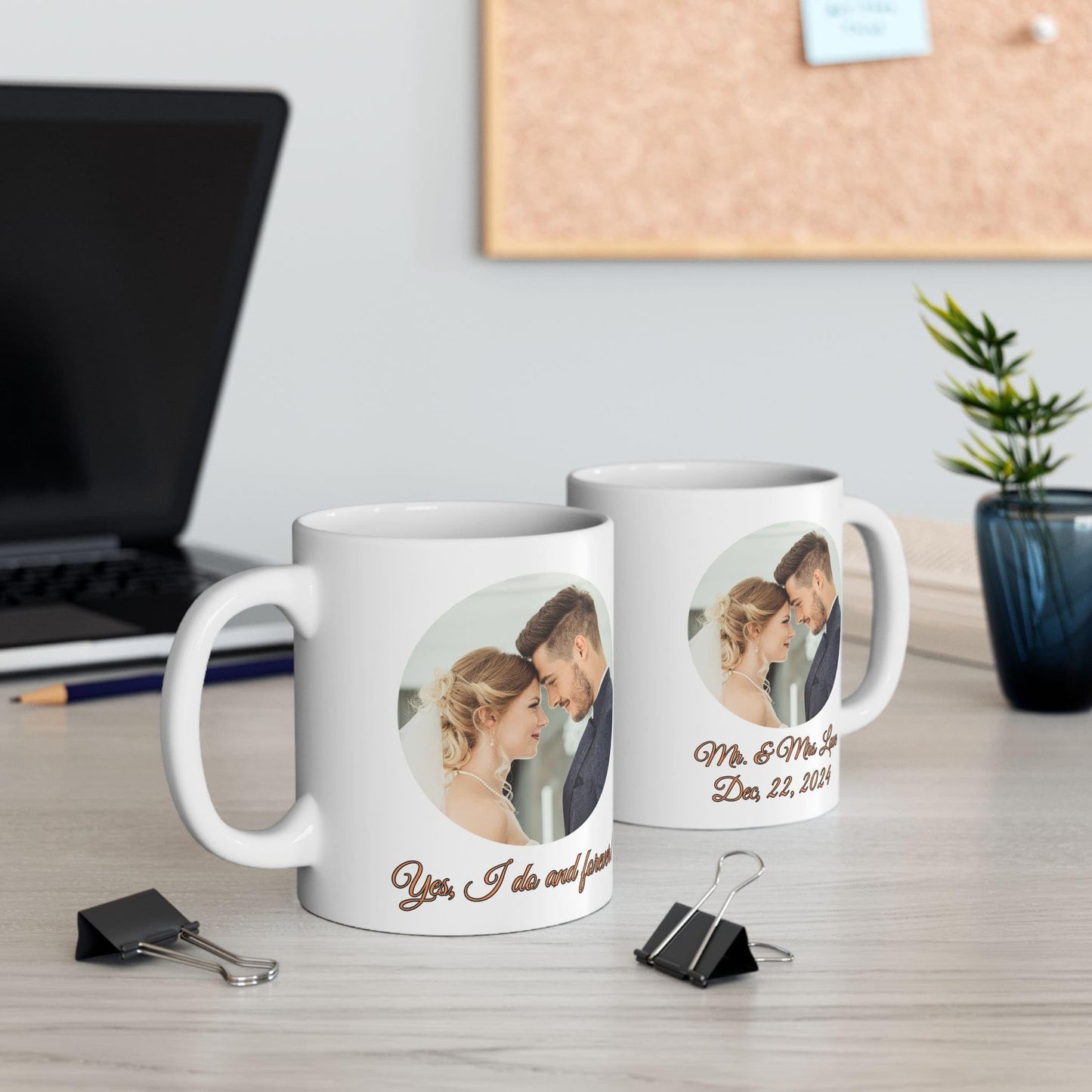 Custom Mug, 11oz All White Circle Design Ceramic Coffee Mug, Personalized Gift with Photo, Text or Logo