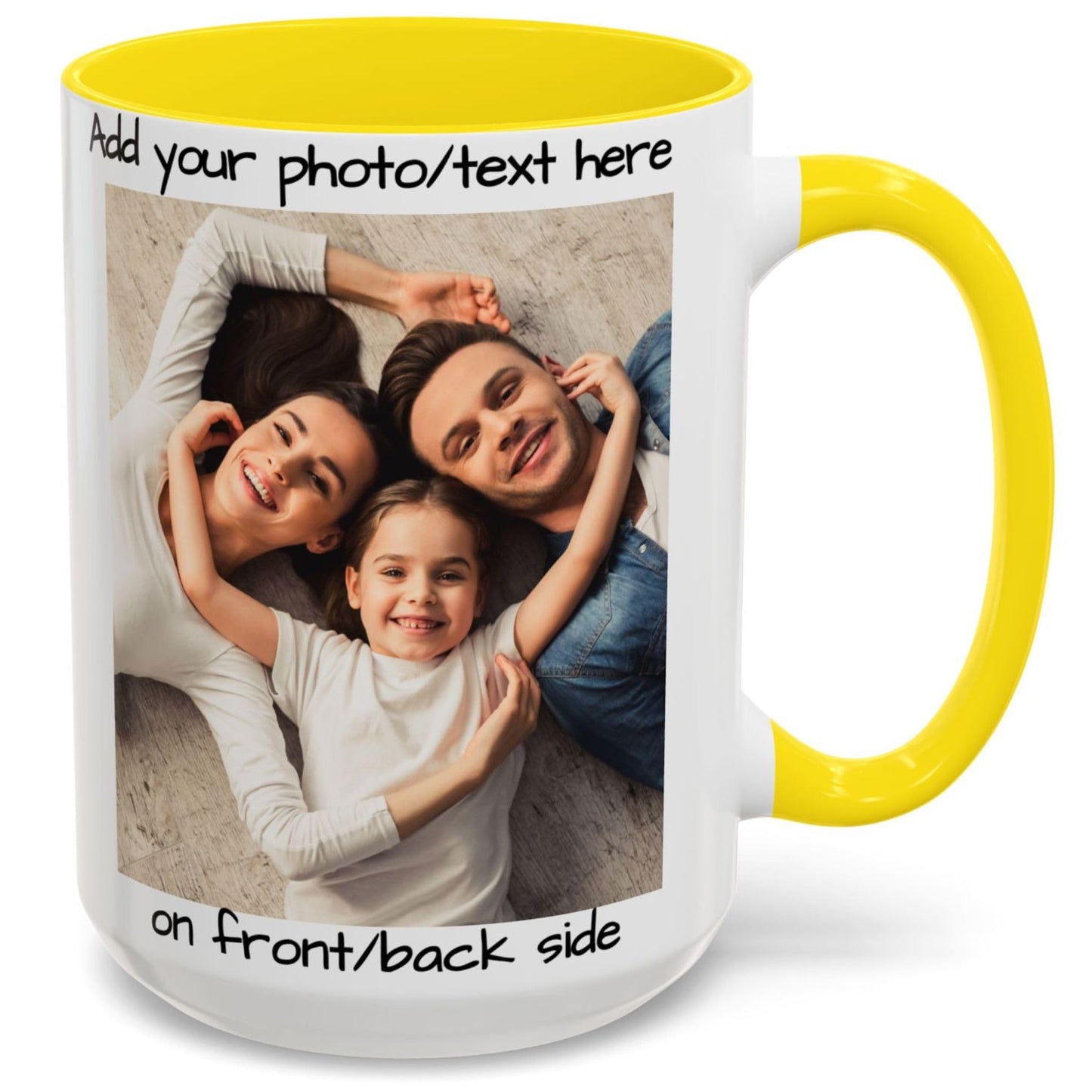 Custom Mug White/Yellow 15oz, Personalized Gift with Photo, Text or Logo, Square Design