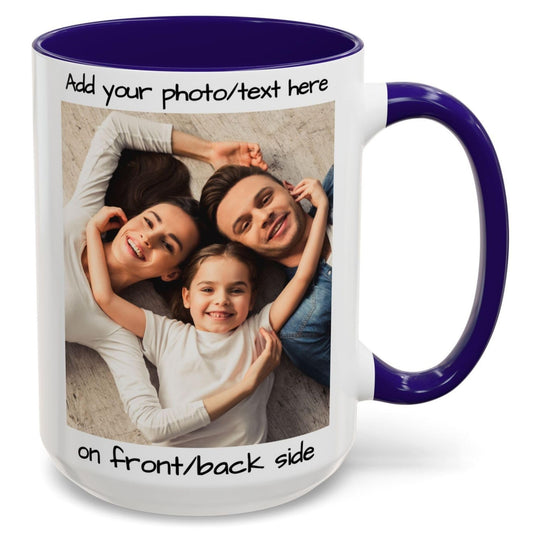 Custom Mug White/Blue 15oz, Personalized Gift with Photo, Text or Logo, Square Design