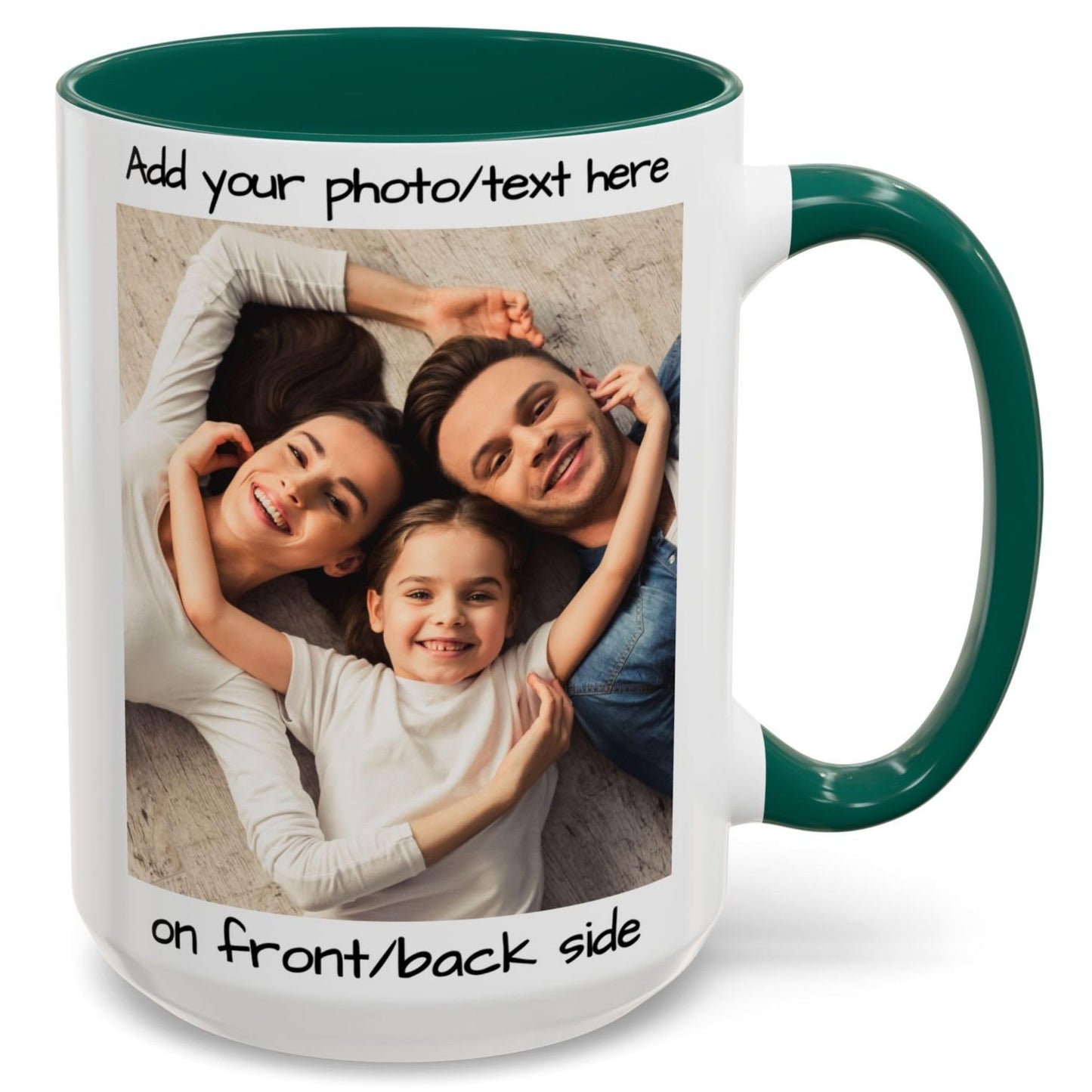 Mug personnalisé blanc/vert 44 cl, cadeau personnalisé avec photo, texte ou logo, format carré