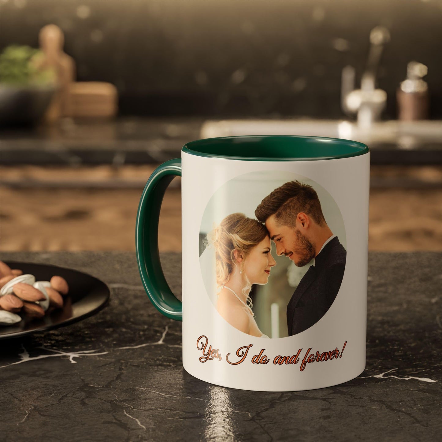 Mug personnalisé, 325 ml, en céramique, design cercle blanc/vert, cadeau personnalisé avec photo, texte ou logo