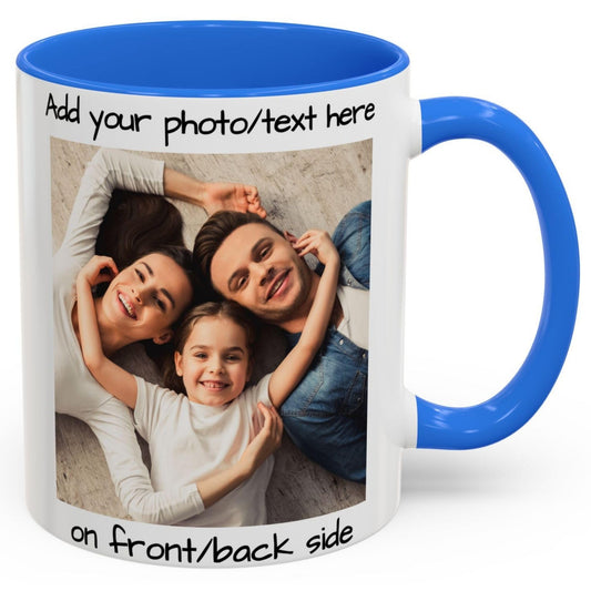 Custom Mug, 325ml White/Cambridge Blue Square Design Ceramic Coffee Mug, Personalized Gift with Photo, Text or Logo