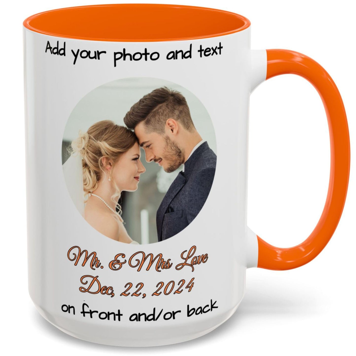 Custom Mug White/Orange 15oz, Personalized Gift with Photo, Text or Logo, Cirle Design