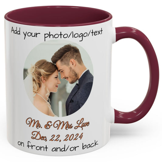 Custom Mug White/Maroon 11oz, Personalized Gift with Photo, Text or Logo, Cirle Design