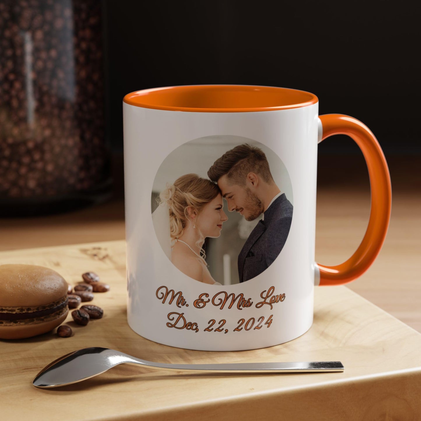 Custom Mug White/Orange 11oz, Personalized Gift with Photo, Text or Logo, Cirle Design