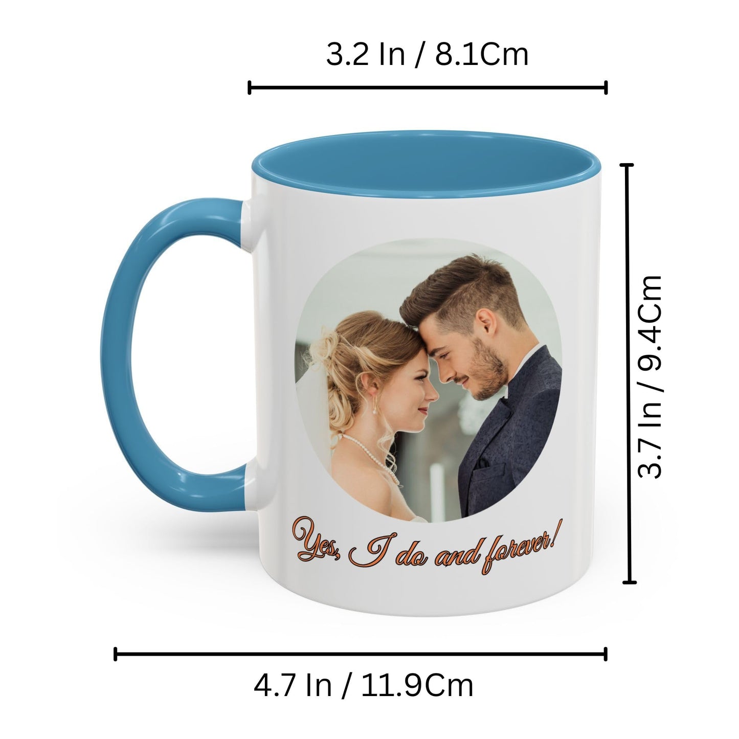 Mug personnalisé, Mug à café en céramique 11oz blanc/bleu clair motif cercle, Cadeau personnalisé avec photo, texte ou logo