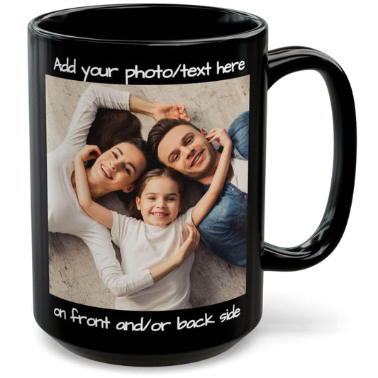 Custom Mug All Black 15oz, Personalized Gift with Photo, Text or Logo, Square Design
