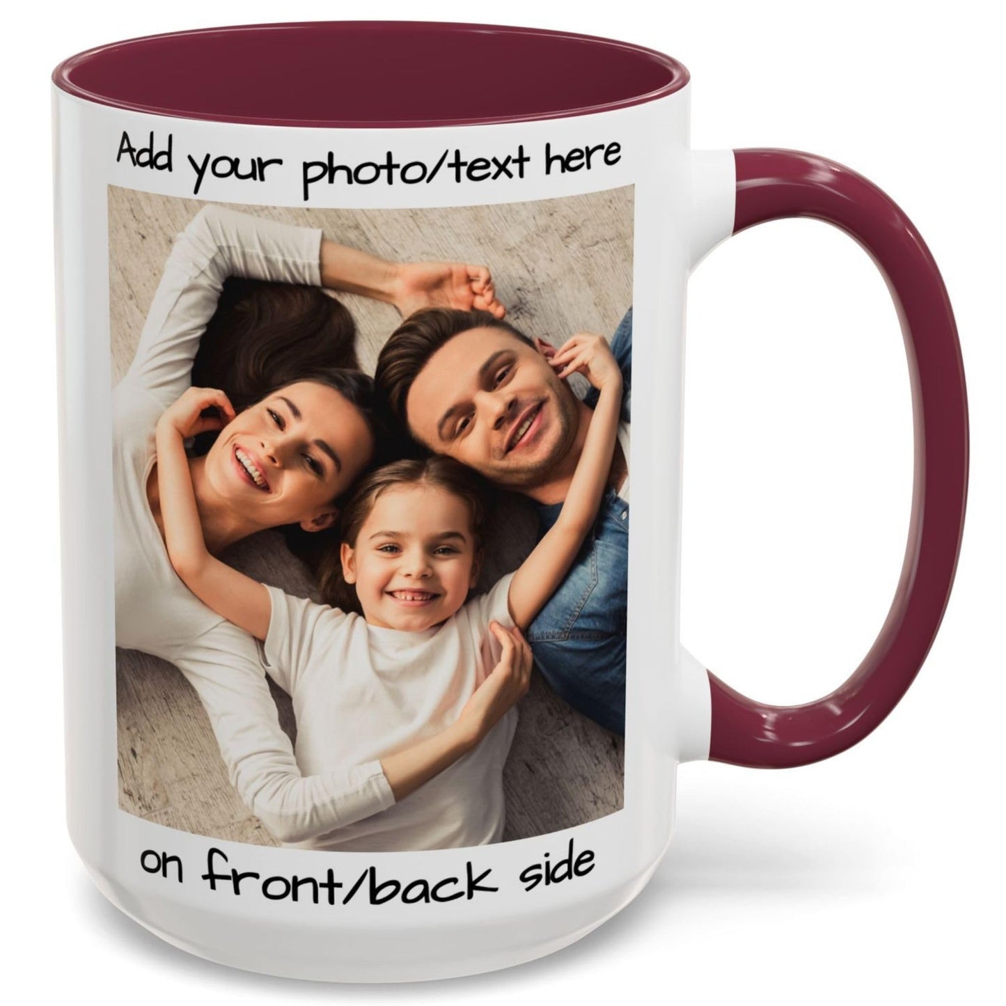 Custom Mug White/Maroon 15oz, Personalized Gift with Photo, Text or Logo, Square Design