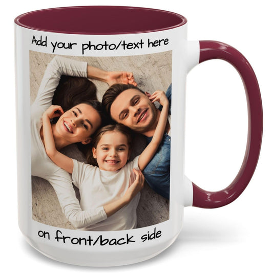 Custom Mug White/Maroon 15oz, Personalized Gift with Photo, Text or Logo, Square Design