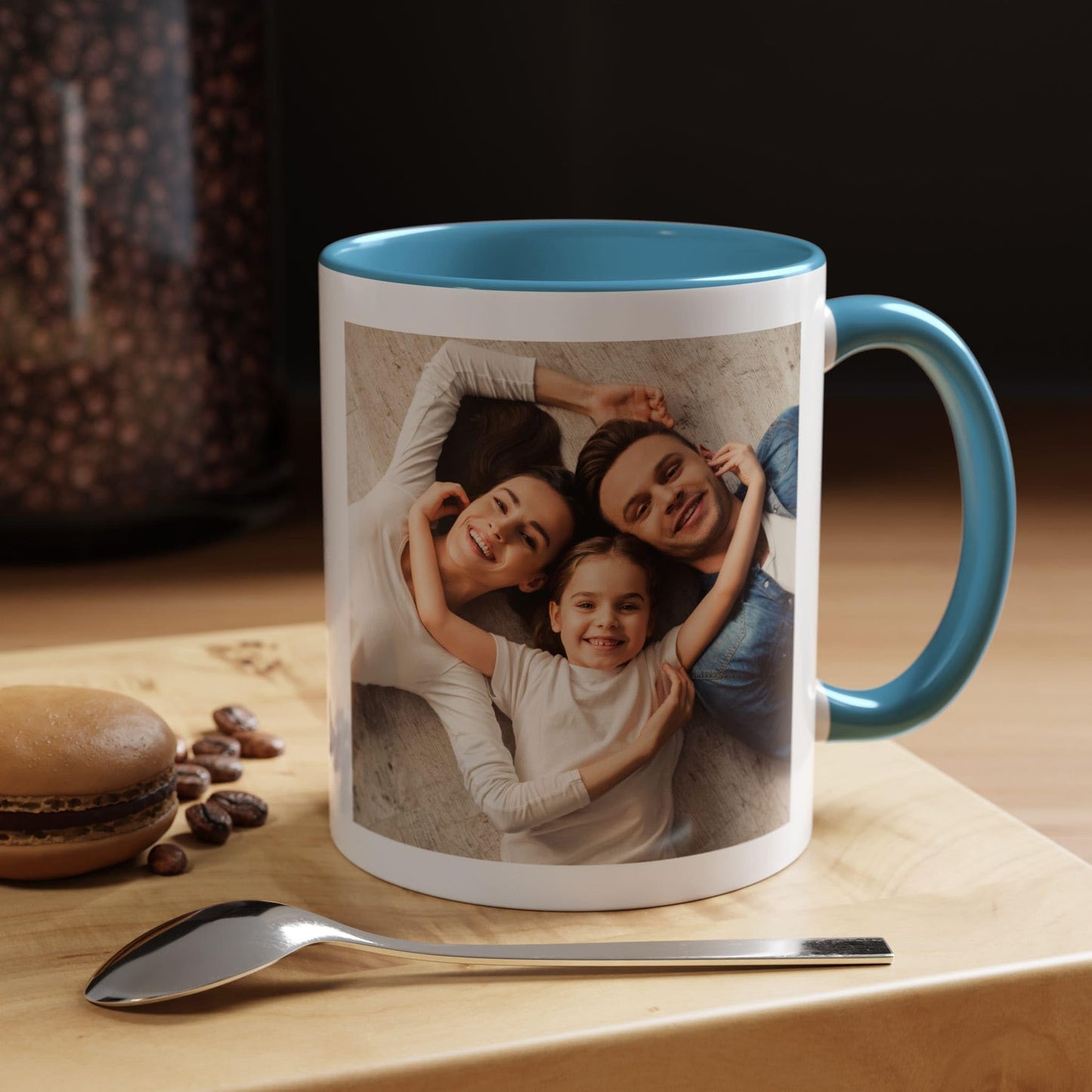 Custom Mug White/Light Blue 11oz, Personalized Gift with Photo, Text or Logo, Square Design