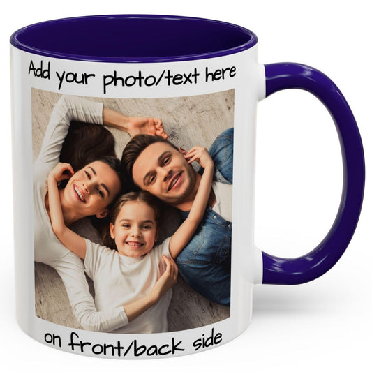 Custom Mug White/Blue 11oz, Personalized Gift with Photo, Text or Logo, Square Design