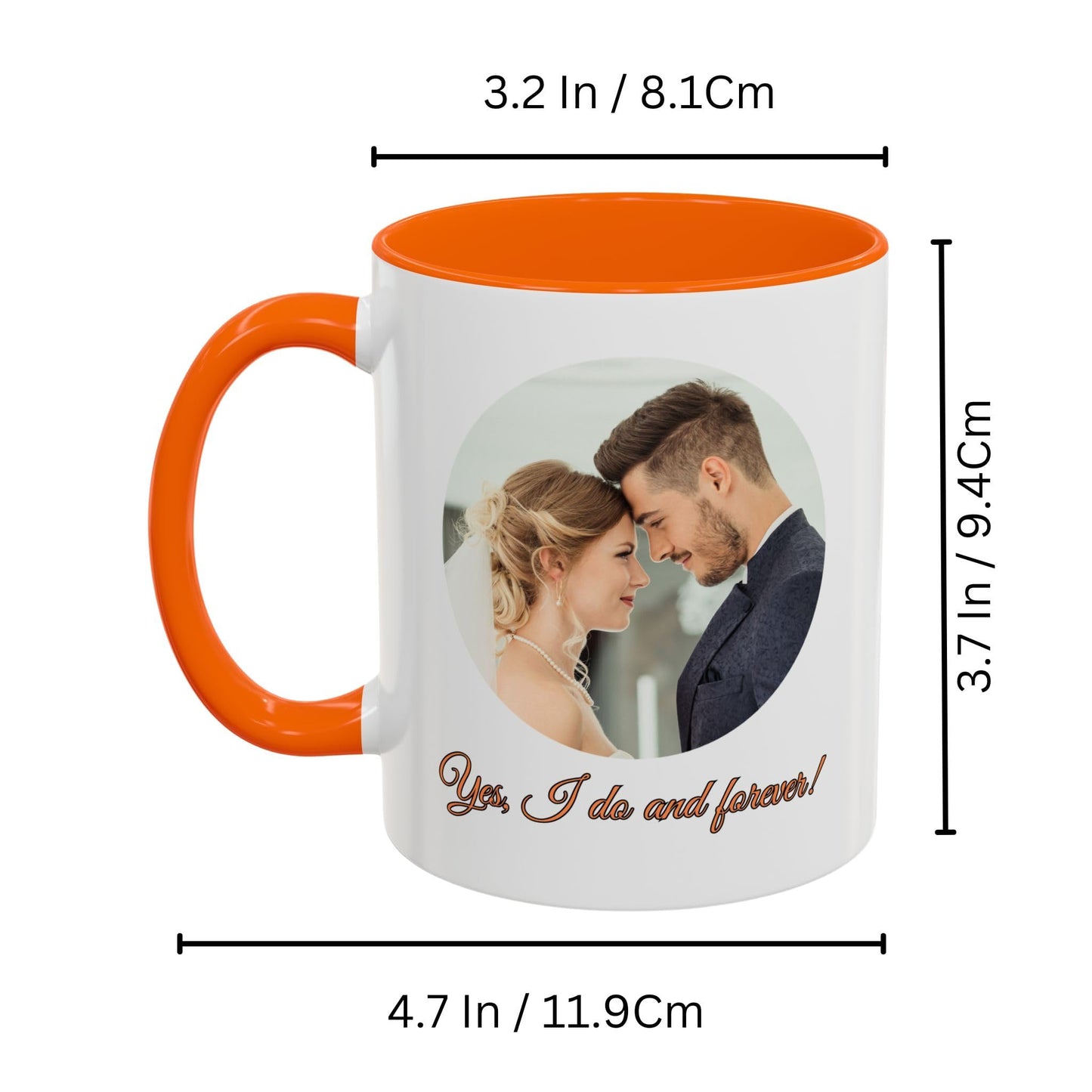 Mug personnalisé, Mug en céramique 325 ml, blanc/orange motif cercle, Cadeau personnalisé avec photo, texte ou logo