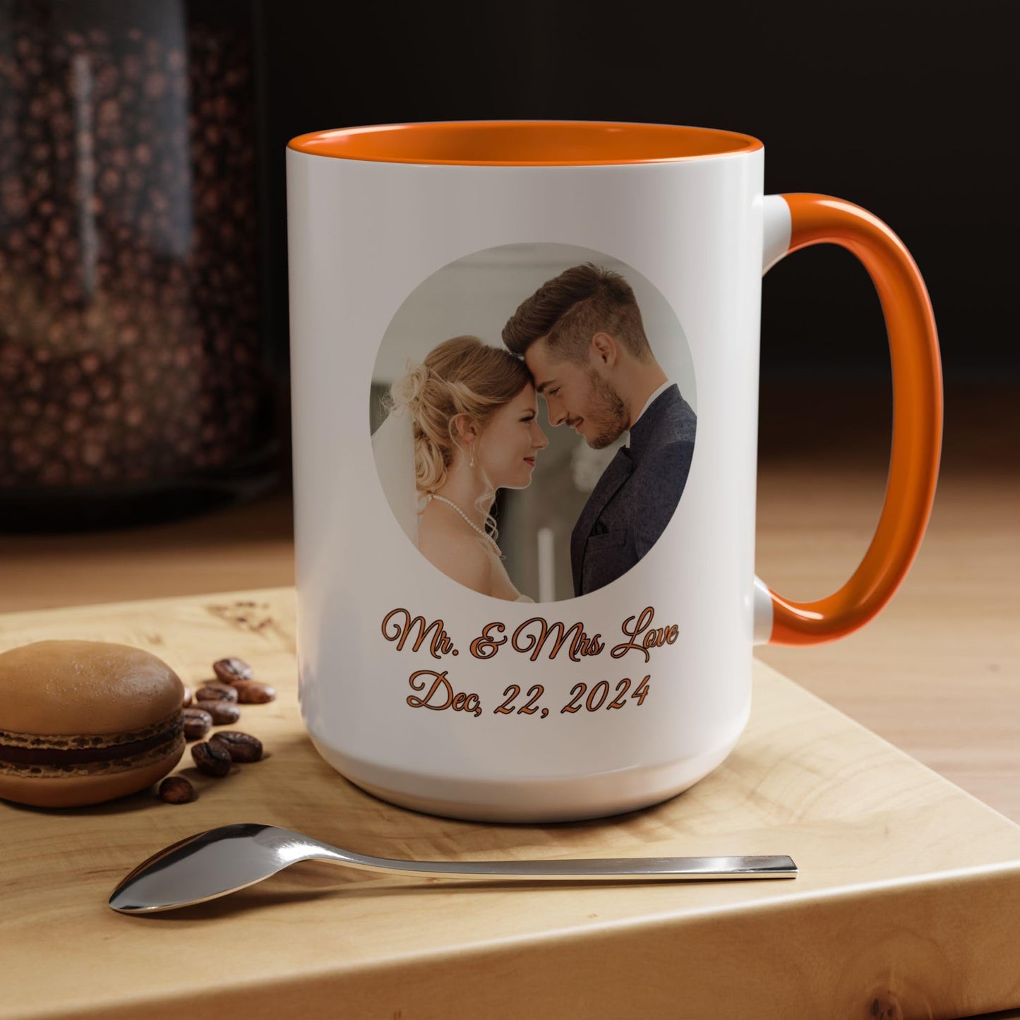 Custom Mug White/Orange 15oz, Personalized Gift with Photo, Text or Logo, Cirle Design