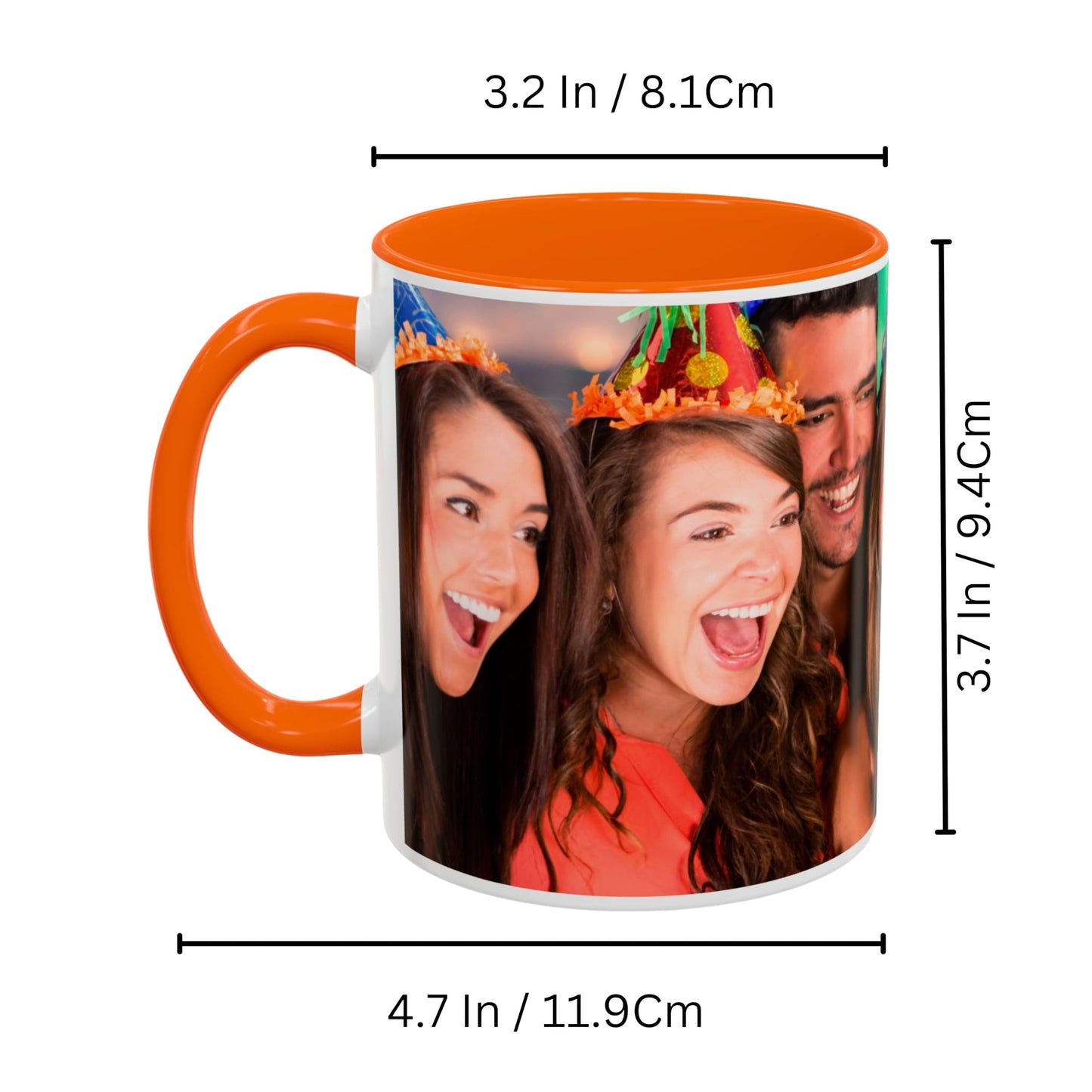 Custom Mug White/Orange 11oz, Personalized Gift with Photo, Text or Logo, Wrap Around Design