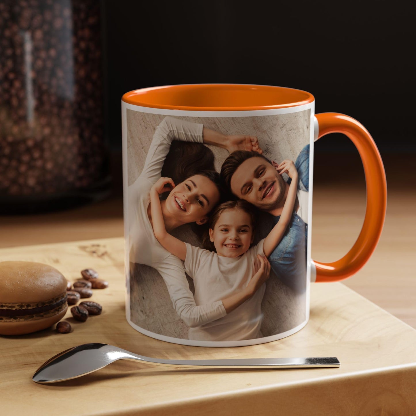 Custom Mug White/Orange 11oz, Personalized Gift with Photo, Text or Logo, Square Design