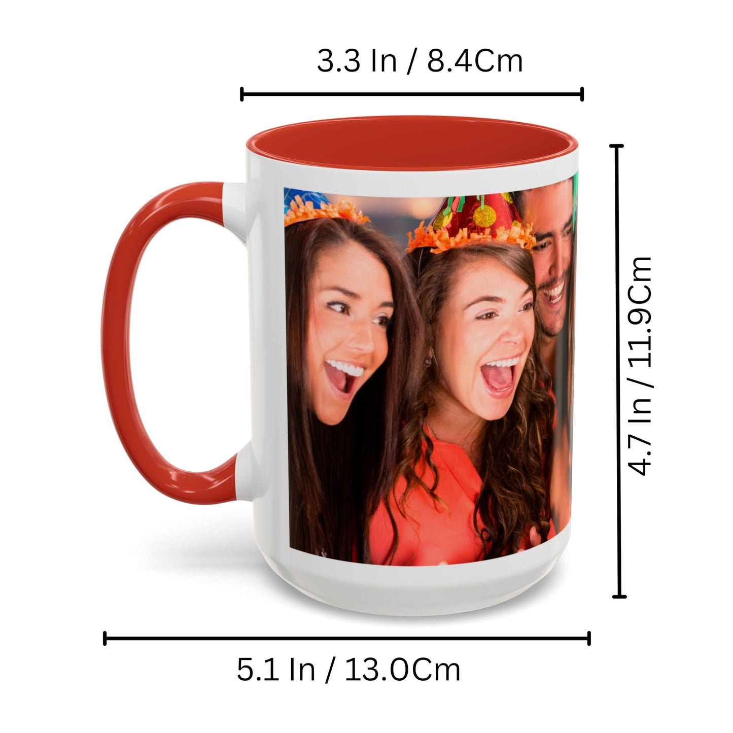 Custom Mug White/Red 15oz, Personalized Gift with Photo, Text or Logo, Wrap Around Design