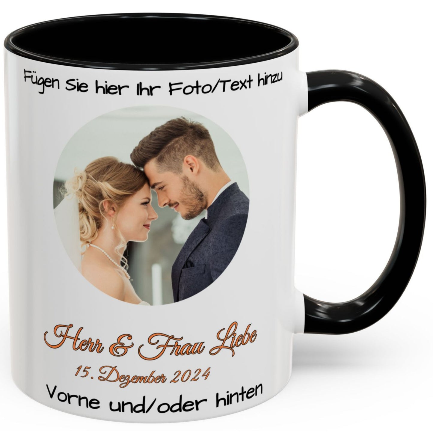 Individuelle Tasse, 325ml Keramik-Kaffeetasse mit weißem/schwarzem Kreisdesign, personalisiertes Geschenk mit Foto, Text oder Logo