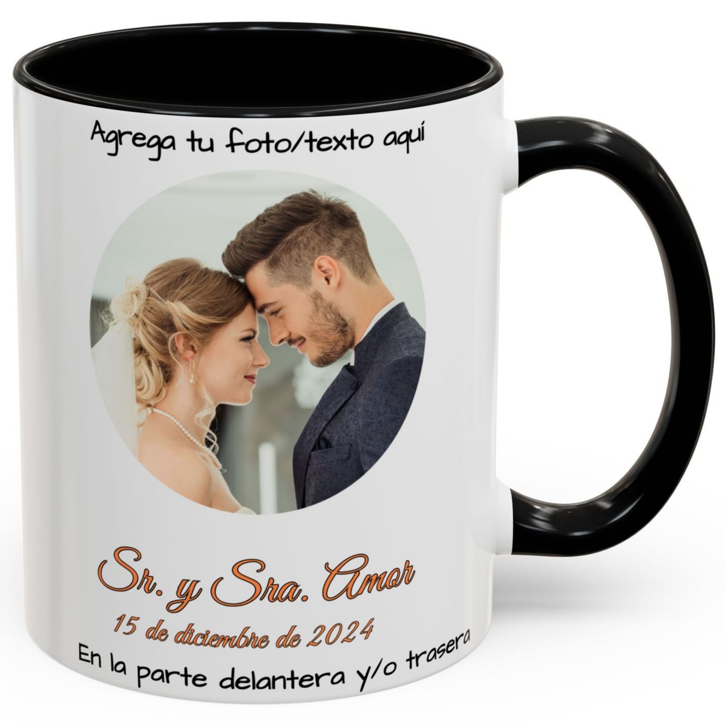 Custom Mug, 11oz White/Black Circle Design Ceramic Coffee Mug, Personalized Gift with Photo, Text or Logo