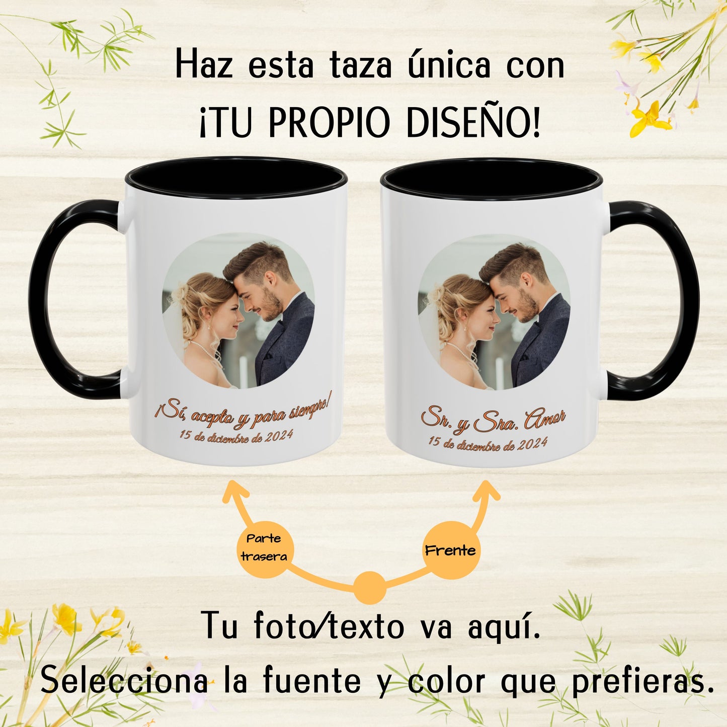 Custom Mug, 11oz White/Black Circle Design Ceramic Coffee Mug, Personalized Gift with Photo, Text or Logo