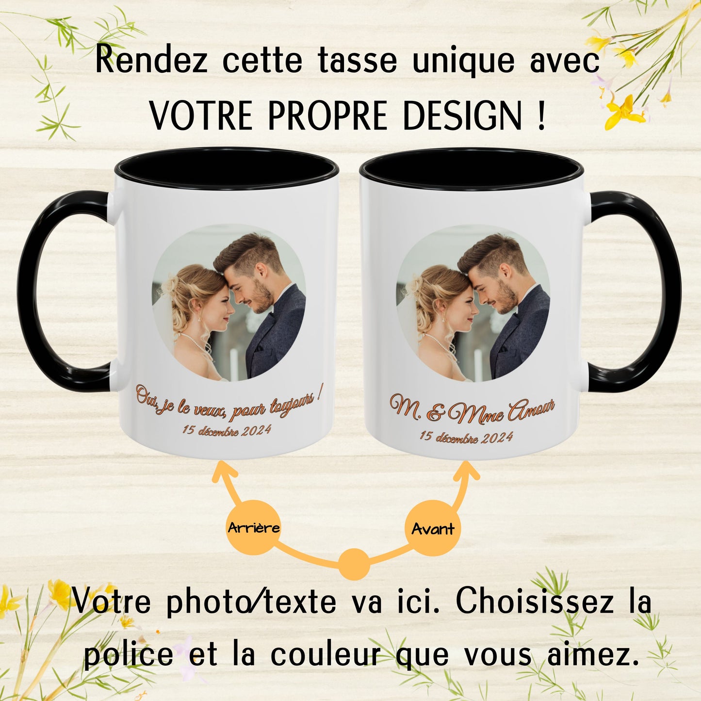Individuelle Tasse, 325ml Keramik-Kaffeetasse mit weißem/schwarzem Kreisdesign, personalisiertes Geschenk mit Foto, Text oder Logo