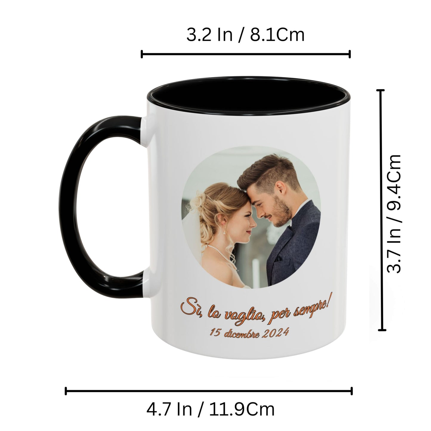 Mug personnalisé, 325 ml Blanc/noir Design circulaire Tasse à café en céramique, Cadeau personnalisé avec photo, texte ou logo