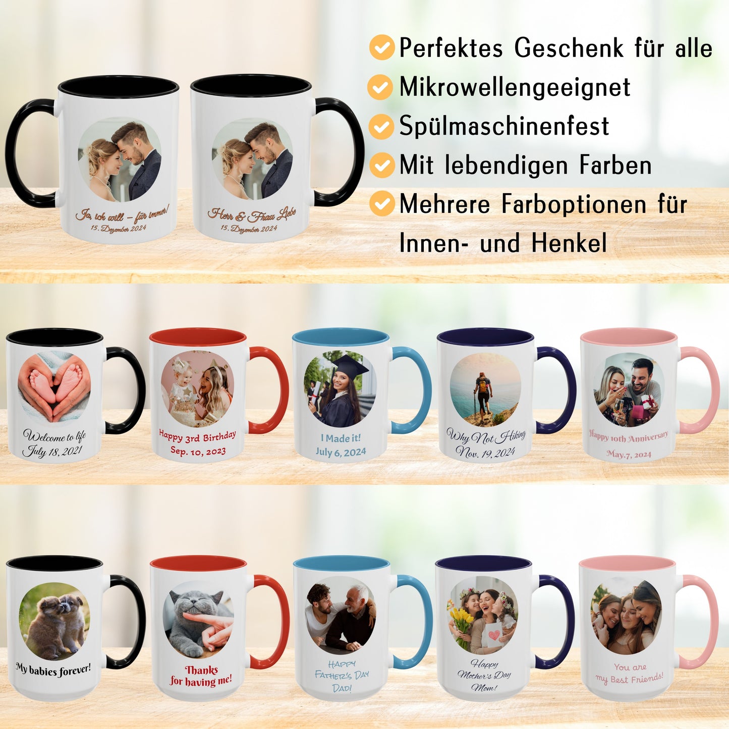 Individuelle Tasse, 325ml Keramik-Kaffeetasse mit weißem/schwarzem Kreisdesign, personalisiertes Geschenk mit Foto, Text oder Logo