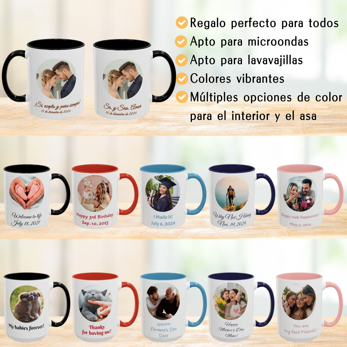 Custom Mug, 11oz White/Black Circle Design Ceramic Coffee Mug, Personalized Gift with Photo, Text or Logo