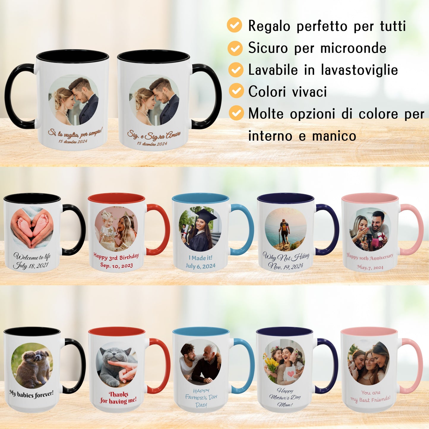 Mug personnalisé, 325 ml Blanc/noir Design circulaire Tasse à café en céramique, Cadeau personnalisé avec photo, texte ou logo