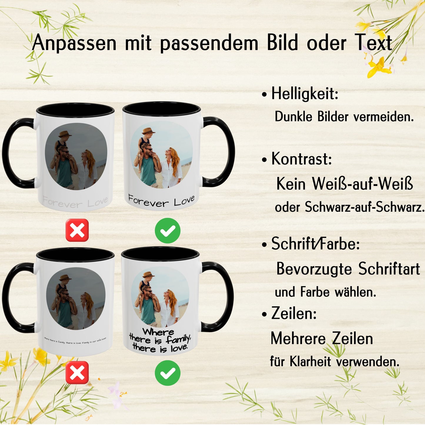 Individuelle Tasse, 325ml Keramik-Kaffeetasse mit weißem/schwarzem Kreisdesign, personalisiertes Geschenk mit Foto, Text oder Logo