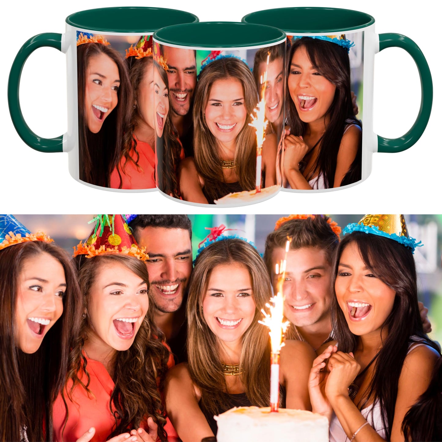 Mug personnalisé blanc/vert 325 ml, cadeau personnalisé avec photo, texte ou logo, motif enveloppant