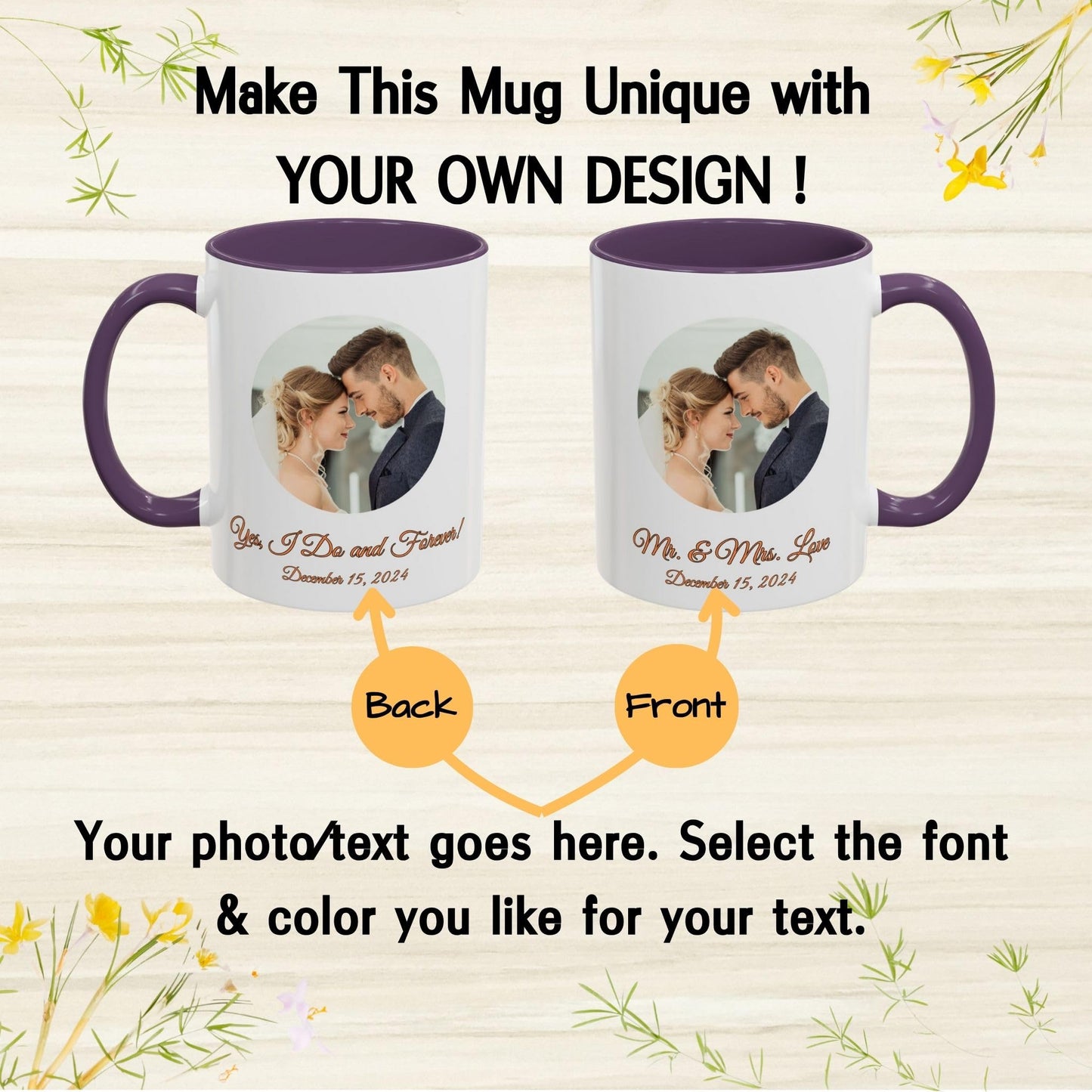 Custom Mug White/Purple 11oz, Personalized Gift with Photo, Text or Logo, Circle Design