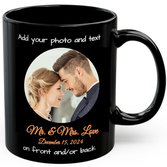 Custom Mug All Black 11oz, Personalized Gift with Photo, Text or Logo, Circle Design