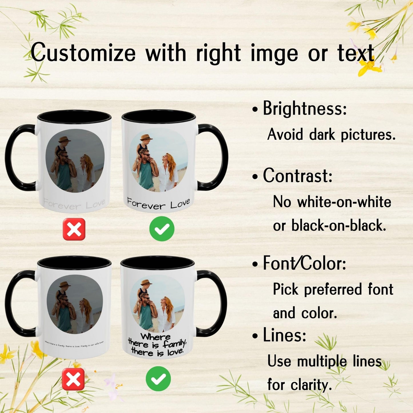 Custom Mug, 11oz White/Black Circle Design Ceramic Coffee Mug, Personalized Gift with Photo, Text or Logo