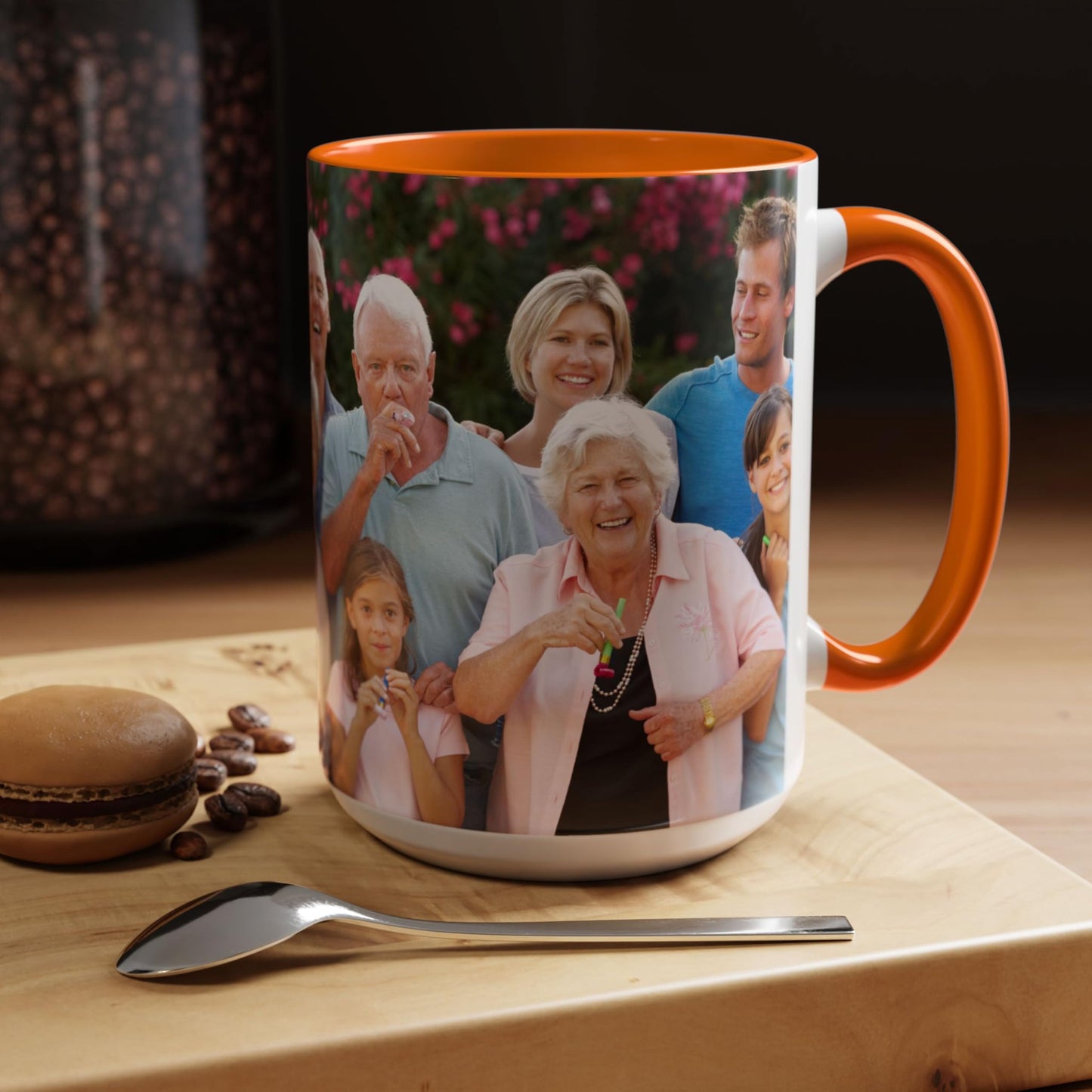 Tasse personnalisée, tasse à café en céramique blanche/orange de 443 ml avec motif enveloppant, cadeau personnalisé avec photo, texte ou logo