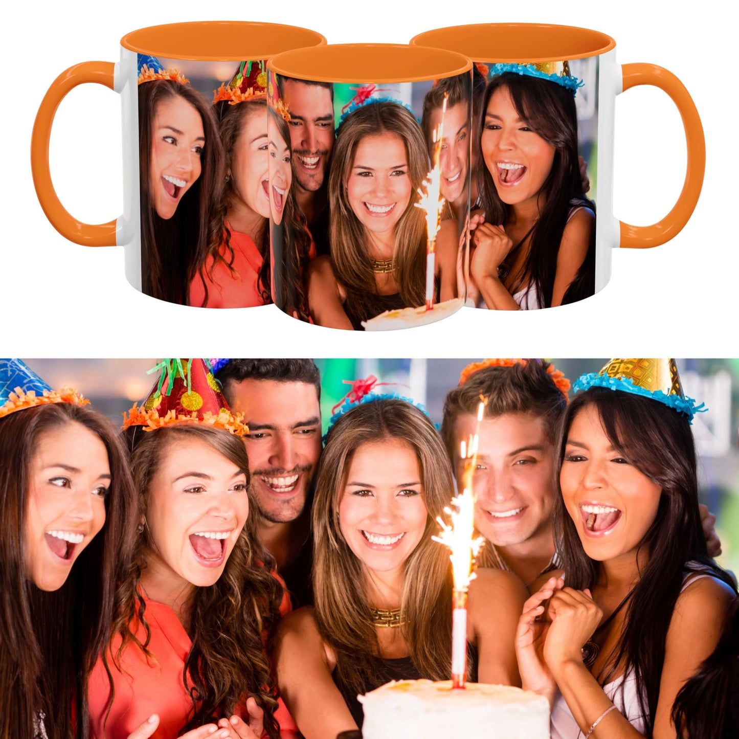 Custom Mug White/Golden Yellow 11oz, Personalized Gift with Photo, Text or Logo, Wrap Around Design