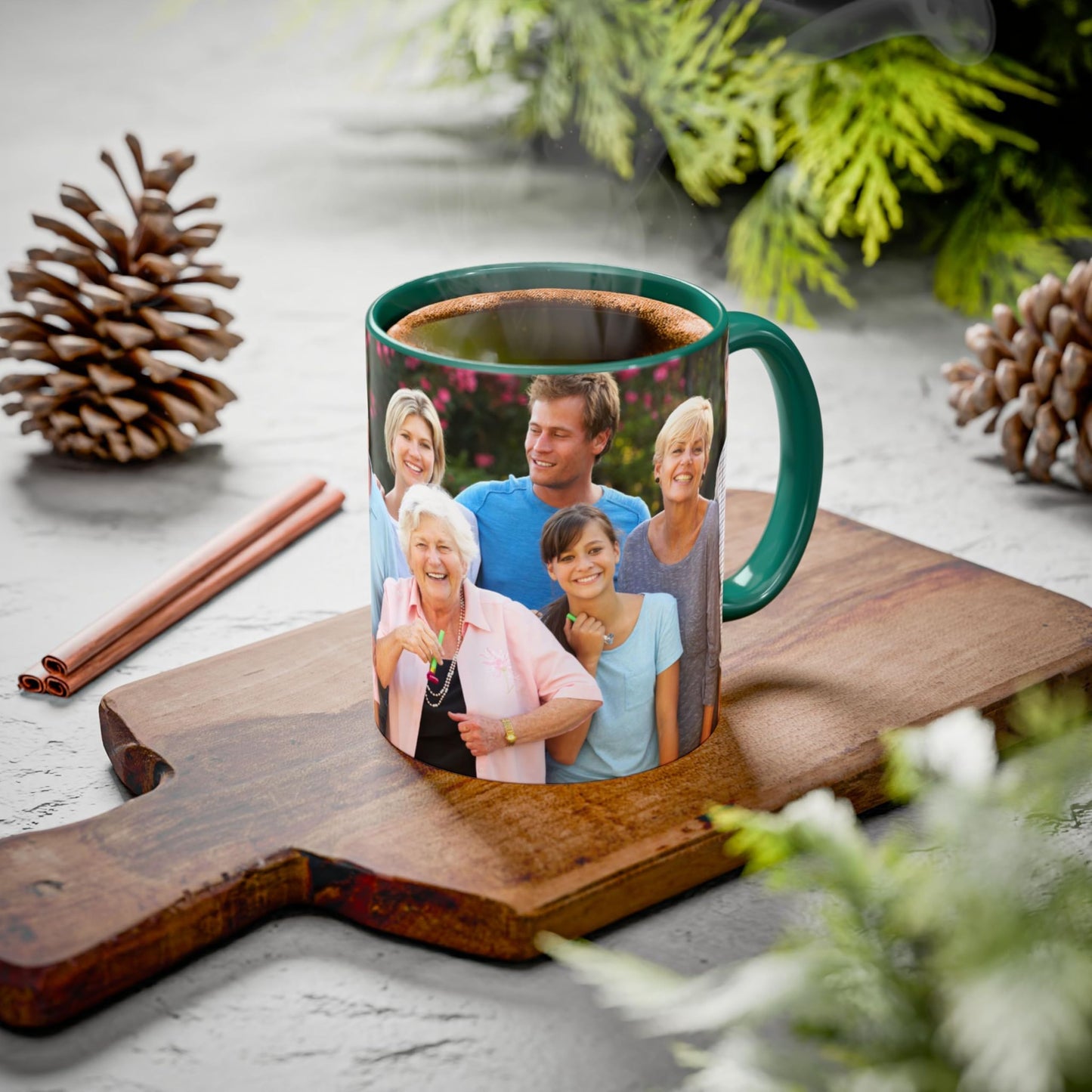 Mug personnalisé blanc/vert 325 ml, cadeau personnalisé avec photo, texte ou logo, motif enveloppant
