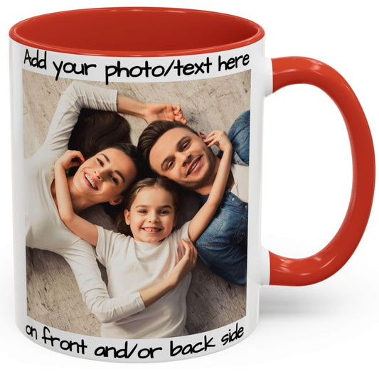 Custom Mug White/Red 11oz, Personalized Gift with Photo, Text or Logo, Square Design