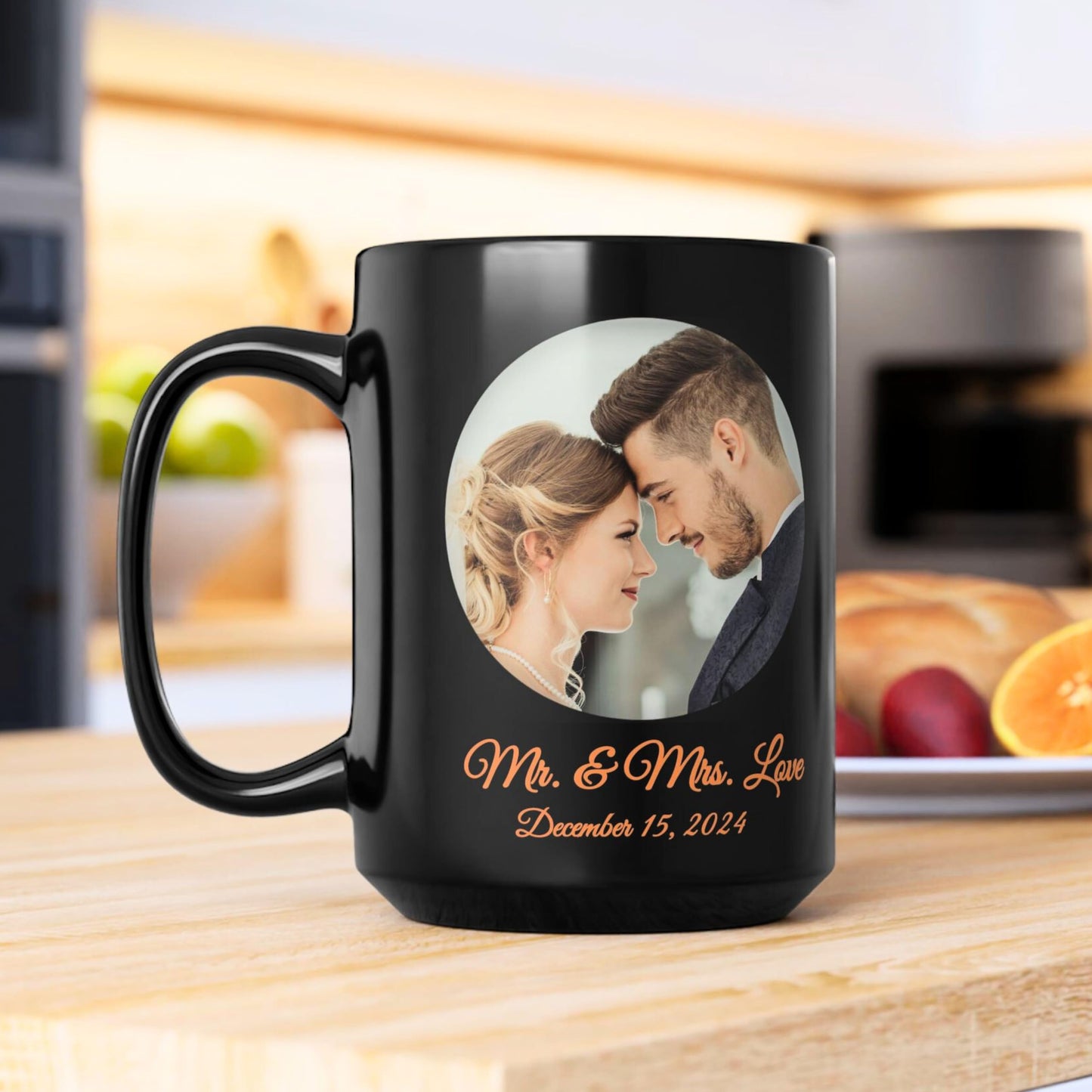 Individuelle Tasse, 425ml, komplett schwarze Keramik-Kaffeetasse mit Kreisdesign, personalisiertes Geschenk mit Foto, Text oder Logo