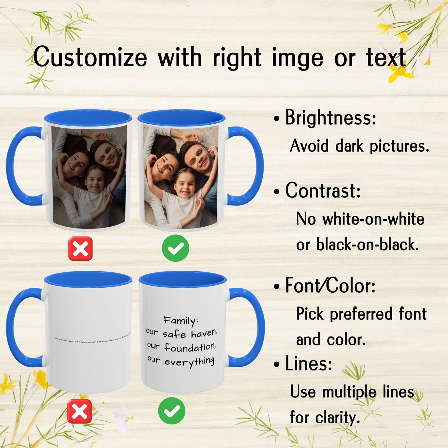 Custom Mug White/Cambridge Blue 11oz, Personalized Gift with Photo, Text or Logo, Square Design