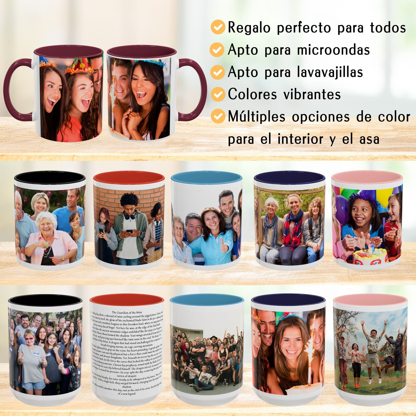 Taza personalizada, 325ml Blanco/granate Diseño envolvente Cerámica Taza de café, Regalo personalizado con foto, texto o logo